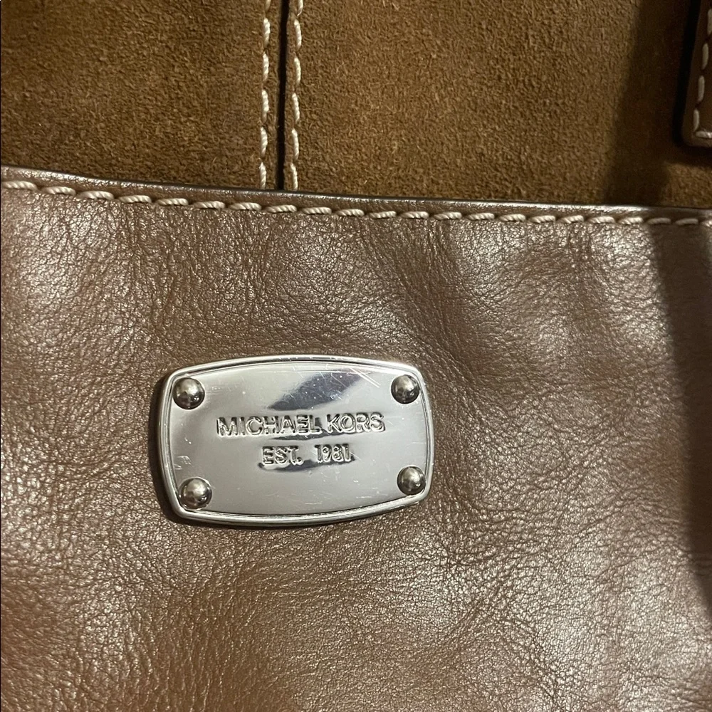 Michael Kors Brown Suede and Leather Tote Bag - Picture 2 of 16